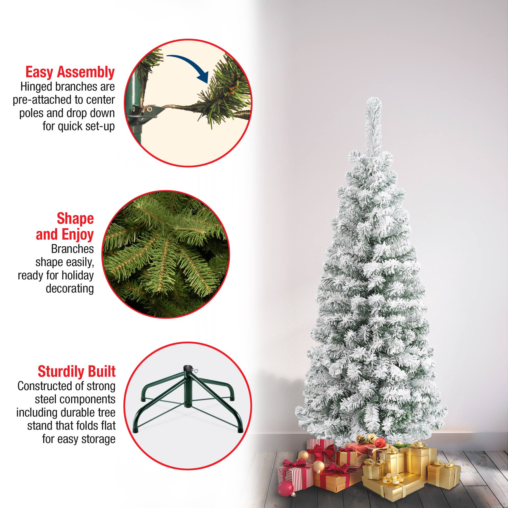4.5ft. Unlit Acacia Pencil Slim Flocked Artificial Christmas Tree